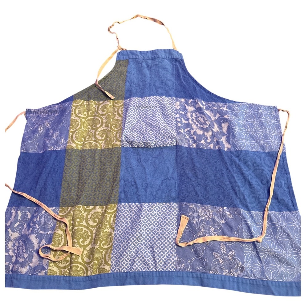 Le Jacquard Français French Patchwork Apron Blue Green Jacquard Made in France